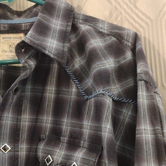 Rough Stock Panhandle Slim Diamond Snap Navy Plaid Men's Western Shirt XL - Picture 6 of 8